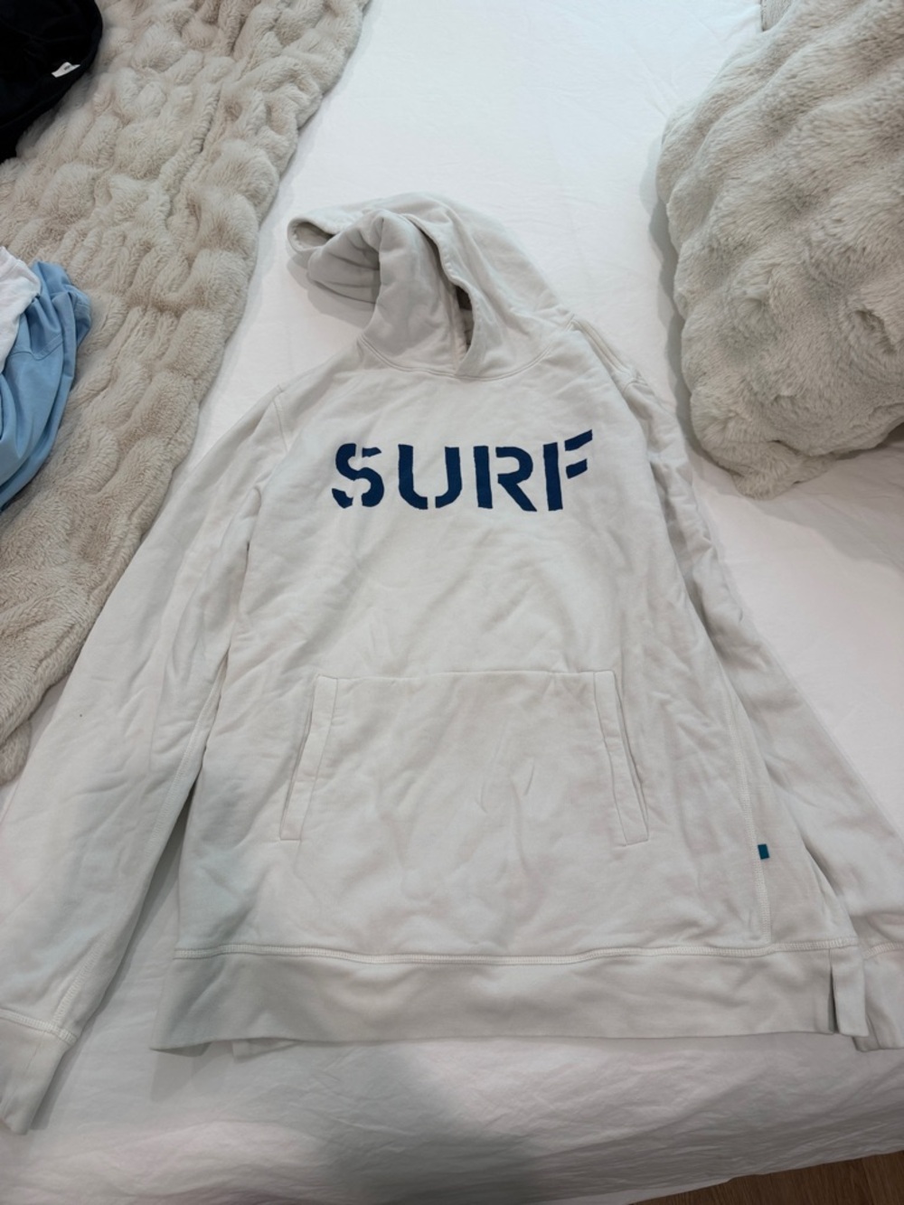 Surf lodge Graphic Hoodie in Light Gray with Navy Print